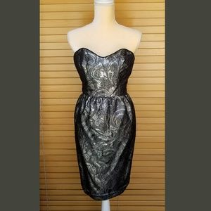 French Connection silver brocade strapless dress